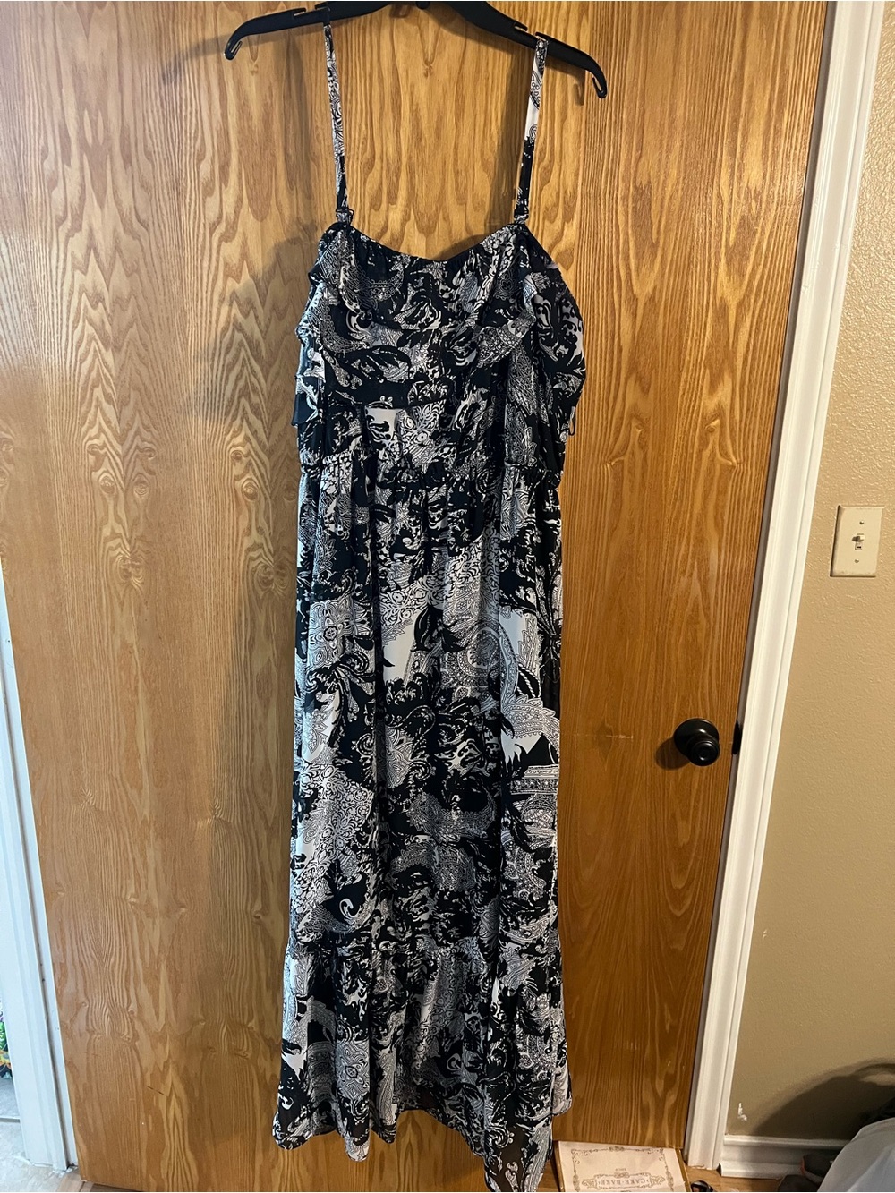 Lane Bryant Black & White Printed Maxi Dress with Spaghetti Straps